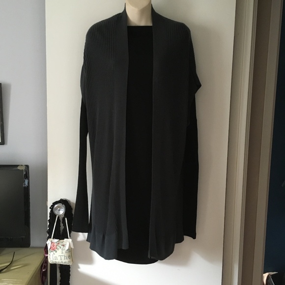 EILEEN FISHER Grey Lyocell Knit Ribbed Long Sleeveless Cardigan Vest S/M - Picture 2 of 6